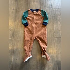 5 for $10 Carter's Brown Footed One-Piece with Teal Sleeves